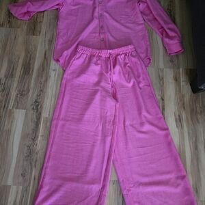 Pink Button-Up Shirt and Pants Set